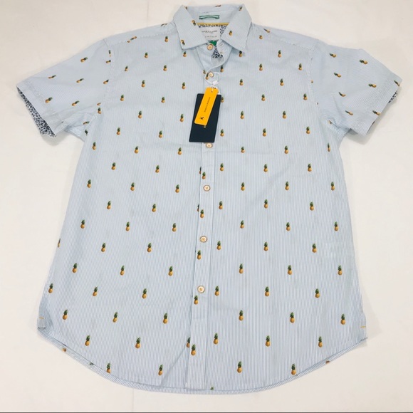 Denim & Flower Other - Denim &Flower Pineapple Blue White Pinstripe Shirt